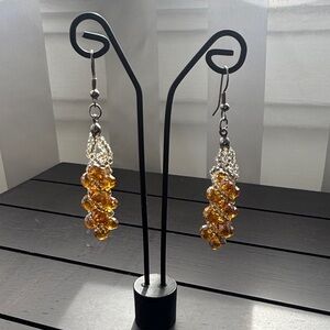 Elegant Amber and Silver Dangle Earrings